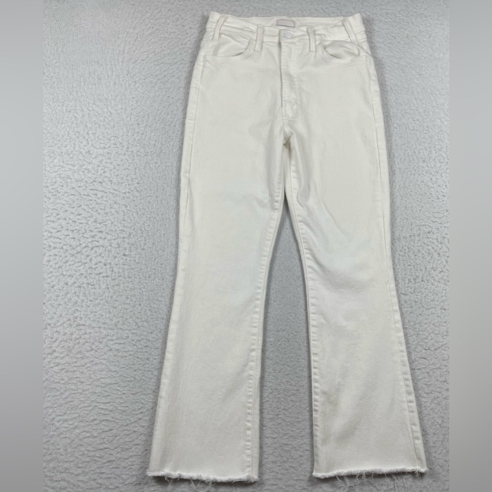 Mother Jeans Womens 29 White Denim High Rise Flare Hustler Ankle Fray Coastal